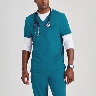 Barco Unify But153 Rally 3-Pocket Mens V Neck Short Sleeve Stretch Fabric Moisture Wicking Wrinkle Resistant Scrub Top