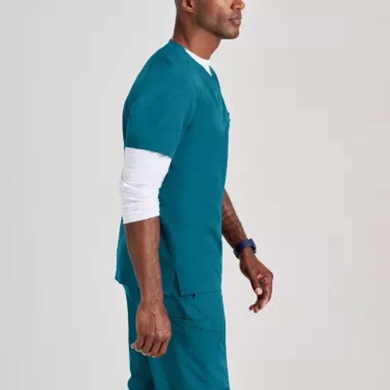 Barco Unify But153 Rally 3-Pocket Mens V Neck Short Sleeve Stretch Fabric Moisture Wicking Wrinkle Resistant Scrub Top