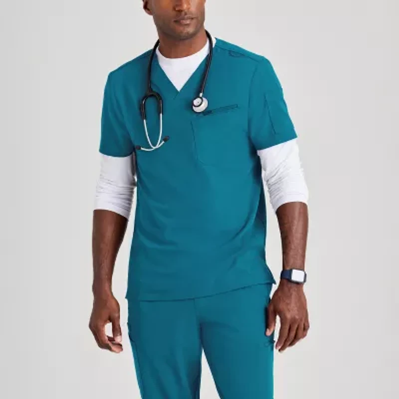 Barco Unify But153 Rally 3-Pocket Mens Big and Tall V Neck Short Sleeve Stretch Fabric Moisture Wicking Wrinkle Resistant Scrub Top