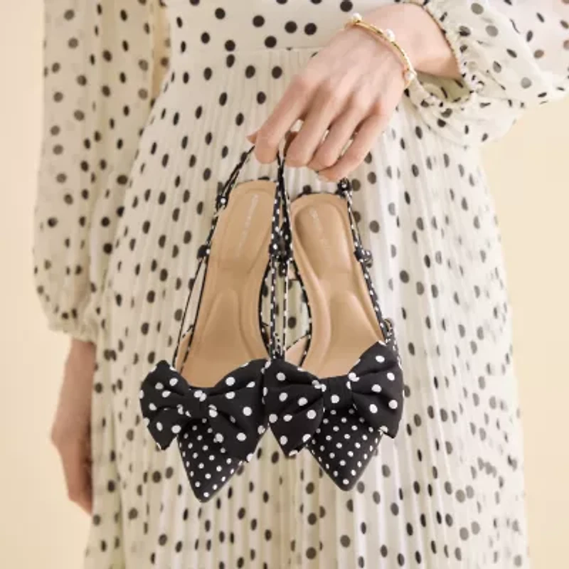 Adrienne Vittadini Grosgrain Bow Detail Womens Pointed Closed Toe Kitten Heel Pumps