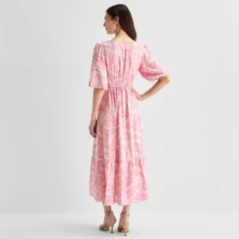 Melonie T Womens V Neck Short Sleeve Puffed Maxi Dress