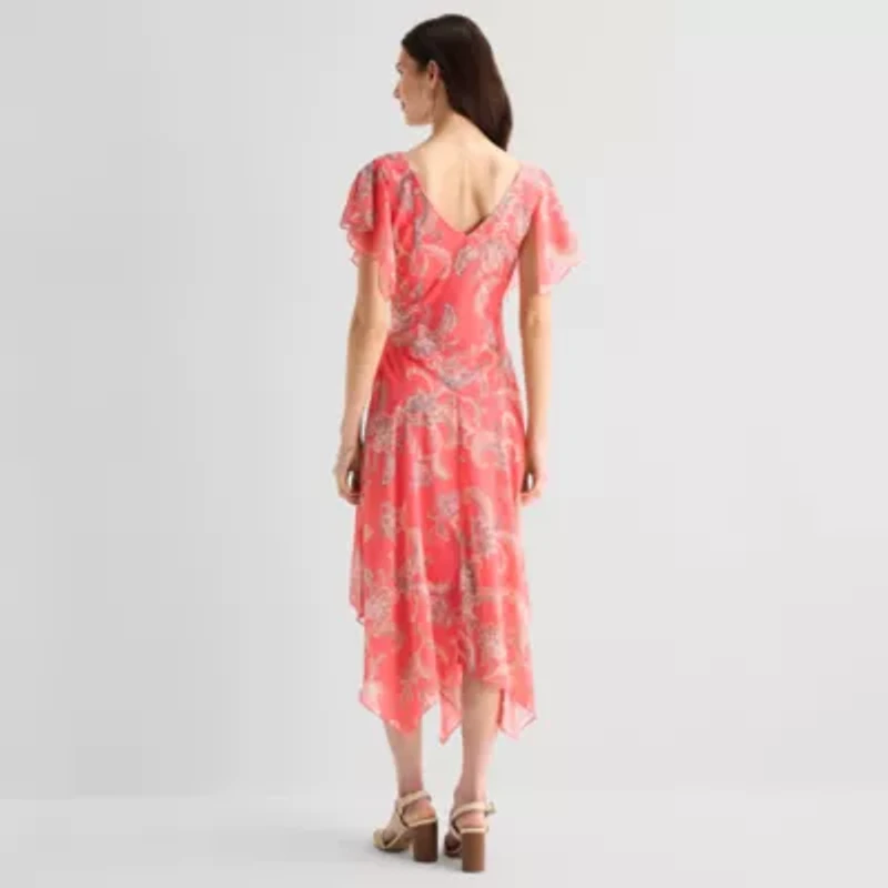 Robbie Bee Womens Short Sleeve Paisley Midi Fit + Flare Dress