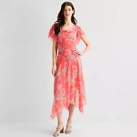 Robbie Bee Womens Short Sleeve Paisley Midi Fit + Flare Dress