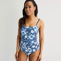 Liz Claiborne Womens Floral One Piece Swimsuit