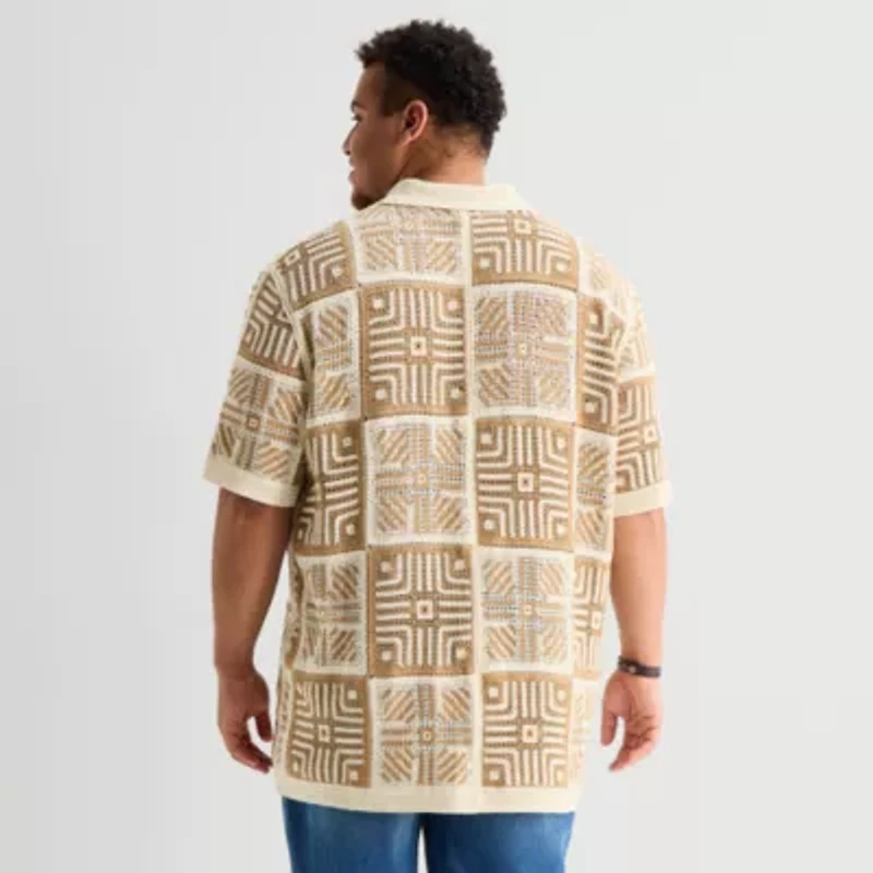 Arizona Big and Tall Mens Short Sleeve Button Polo Sweater