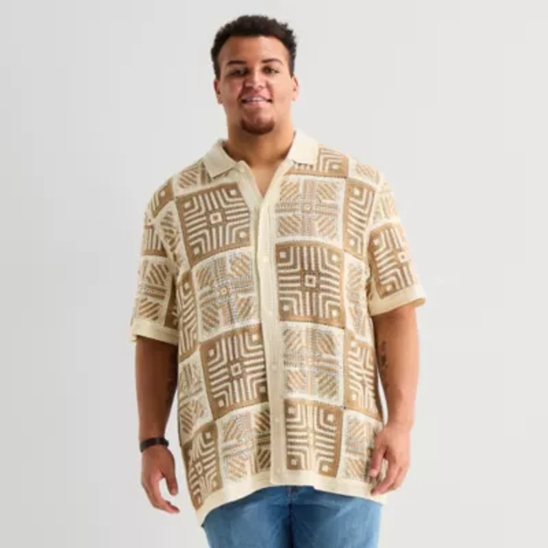 Arizona Big and Tall Mens Short Sleeve Button Polo Sweater