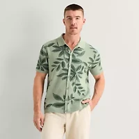 J. Ferrar Button Front Mens Short Sleeve Polo Sweater