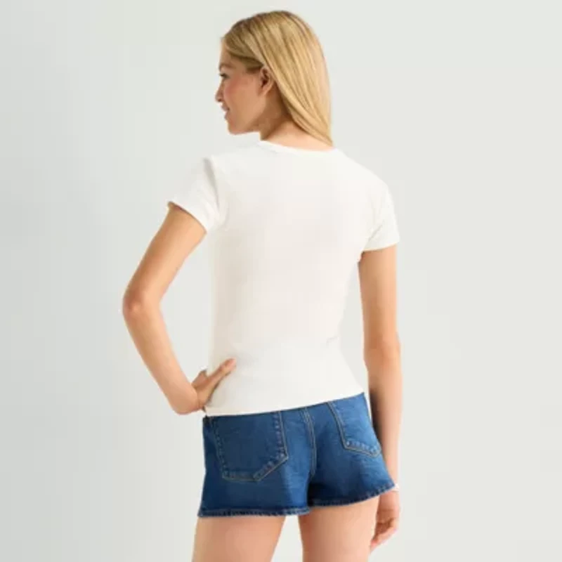 Arizona Womens Juniors Crew Neck Short Sleeve Regular Fit Graphic T-Shirt