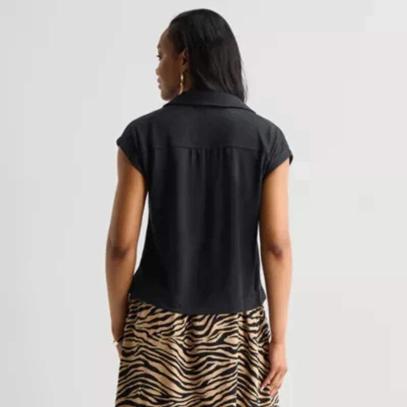 Liz Claiborne Womens V Neck Short Sleeve Blouse