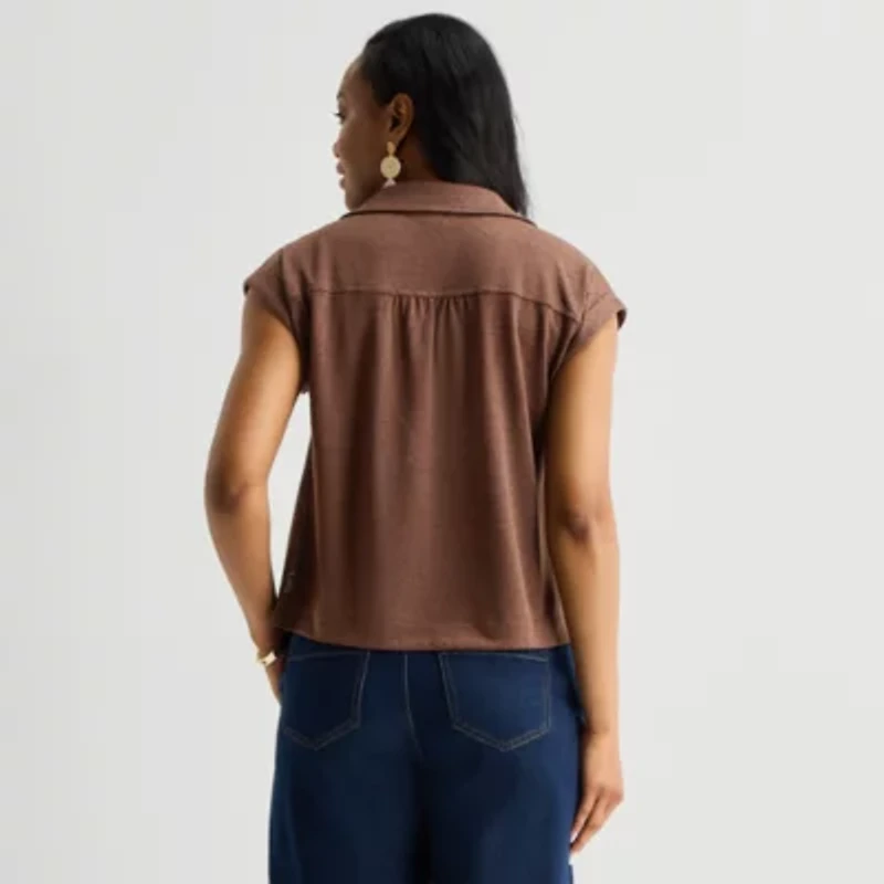 Liz Claiborne Womens V Neck Short Sleeve Blouse