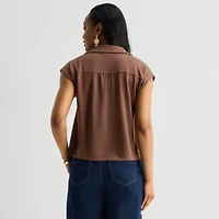 Liz Claiborne Womens V Neck Short Sleeve Blouse