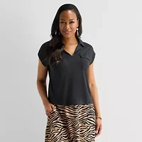Liz Claiborne Womens V Neck Short Sleeve Blouse
