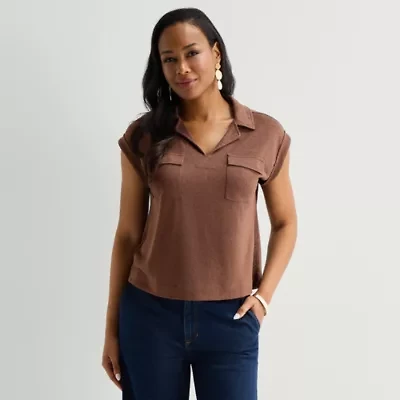 Liz Claiborne Womens V Neck Short Sleeve Blouse
