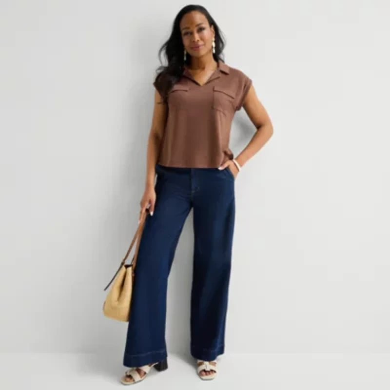 Liz Claiborne Womens V Neck Short Sleeve Blouse