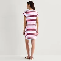 St. John's Bay Womens Petite Short Sleeve Striped T-Shirt Dress
