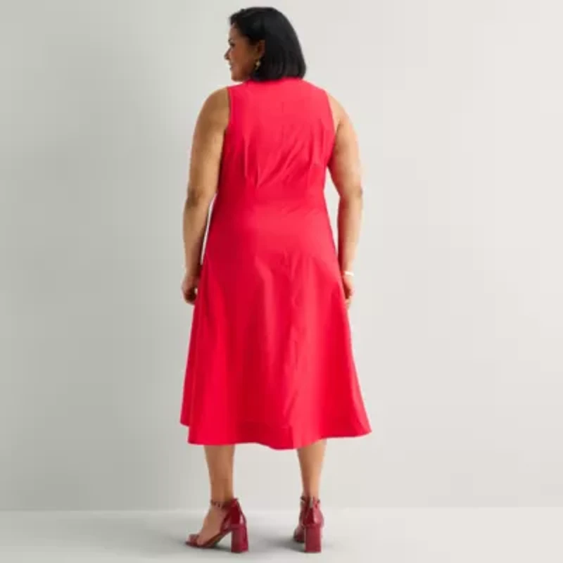 Liz Claiborne Womens Plus Sleeveless Midi A-Line Dress