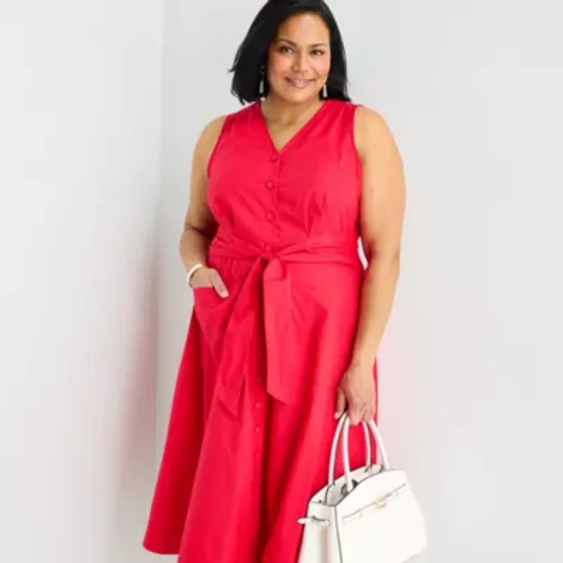 Liz Claiborne Womens Plus Sleeveless Midi A-Line Dress