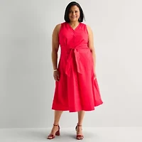Liz Claiborne Womens Plus Sleeveless Midi A-Line Dress