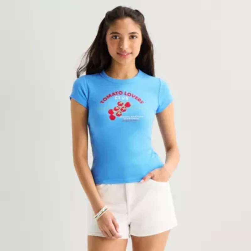 Arizona Womens Juniors Crew Neck Short Sleeve Regular Fit Graphic T-Shirt