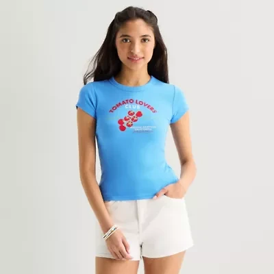 Arizona Womens Juniors Crew Neck Short Sleeve Regular Fit Graphic T-Shirt