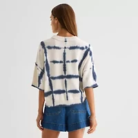 a.n.a Womens Crew Neck Short Sleeve Striped Pullover Sweater