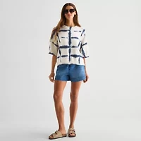 a.n.a Womens Crew Neck Short Sleeve Striped Pullover Sweater