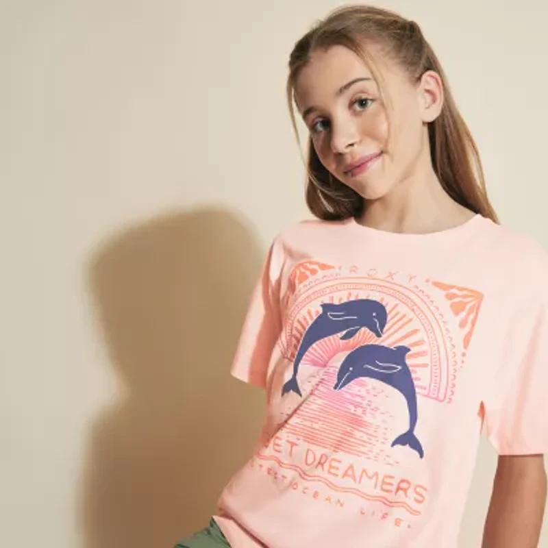 Roxy Big Kid Girls Crew Neck Short Sleeve Regular Fit Graphic T-Shirt