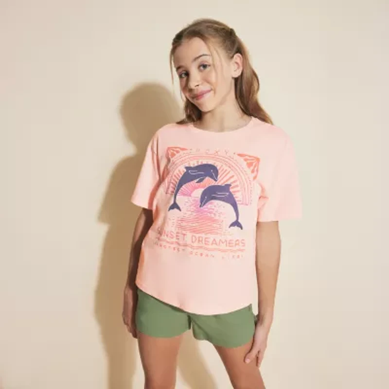 Roxy Big Kid Girls Crew Neck Short Sleeve Regular Fit Graphic T-Shirt
