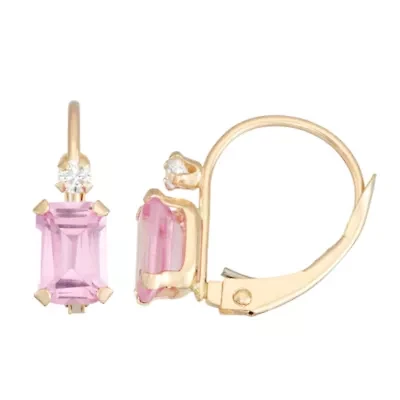 Womens Lab Created Pink Sapphire 10K Gold Rectangular Drop Earrings