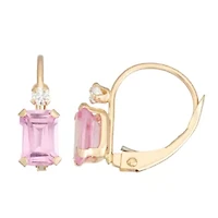 Womens Lab Created Pink Sapphire 10K Gold Rectangular Drop Earrings