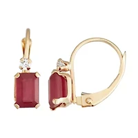 Womens Lab Created Red Ruby 10K Gold 12.1mm Hoop Earrings
