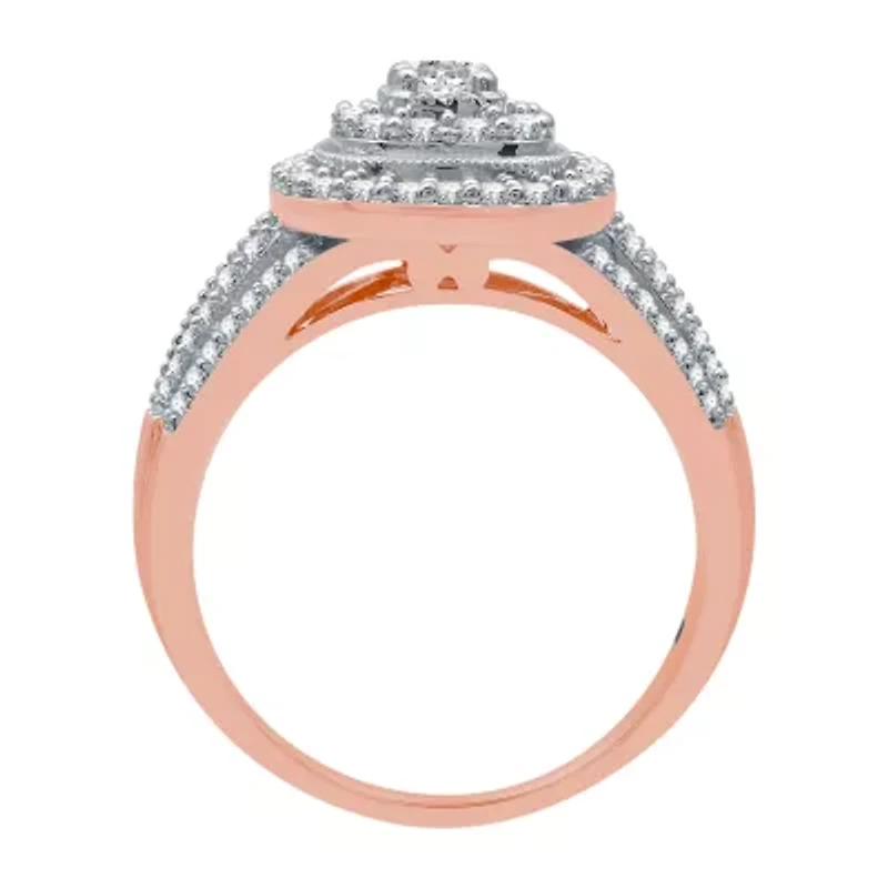 I Said Yes (H-I / I1) Womens 3/4 CT. T.W. Lab Grown White Diamond 14K Rose Gold Over Silver Sterling Side Stone Halo Engagement Ring