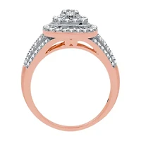 I Said Yes (H-I / I1) Womens 3/4 CT. T.W. Lab Grown White Diamond 14K Rose Gold Over Silver Sterling Side Stone Halo Engagement Ring