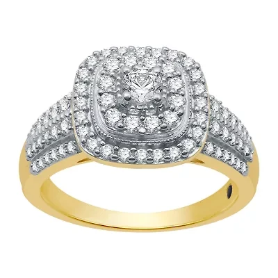 I Said Yes (H-I / I1) Womens /4 CT. T.W. Lab Grown White Diamond 14K Gold Over Silver Sterling Side Stone Halo Engagement Ring