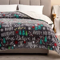 Linery Printed Velvet Sherpa Washable Reversible Midweight Throw