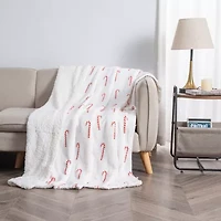 Linery Velvet Plush Sherpa Holiday Print Washable Reversible Midweight Throw