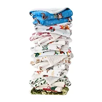 Linery Velvet Plush Sherpa Holiday Print Washable Reversible Midweight Throw