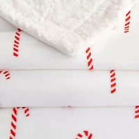 Linery Velvet Plush Sherpa Holiday Print Washable Reversible Midweight Throw