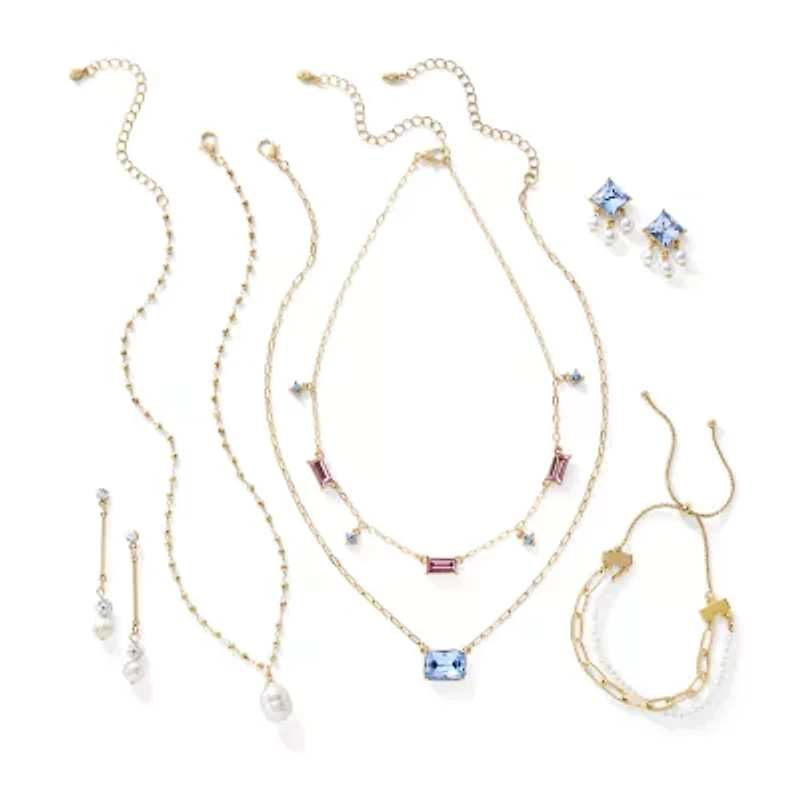 Bijoux Bar Delicates Gold Tone Womens Cubic Zirconia Simulated Pearl Drop Earrings