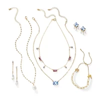 Bijoux Bar Delicates Gold Tone Womens Cubic Zirconia Simulated Pearl Drop Earrings