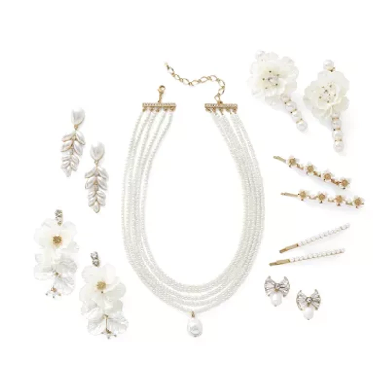 Bijoux Bar Gold Tone Womens Glass Simulated Pearl Bow Hypoallergenic Drop Earrings