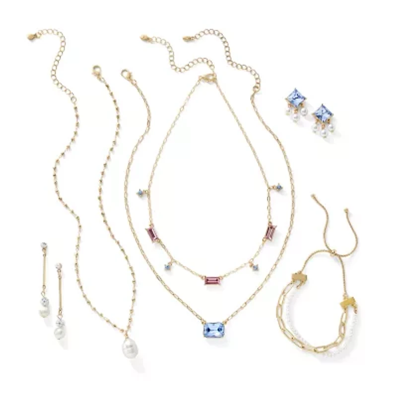 Bijoux Bar Delicates Gold Tone Womens Blue Glass 16 Inch Pendant Necklace