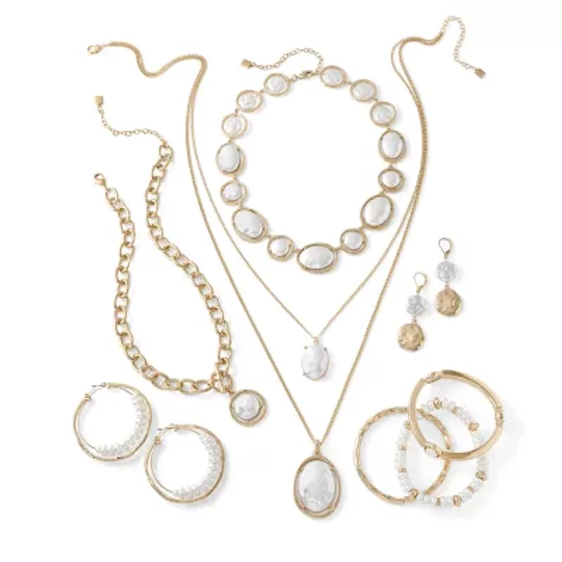 Worthington Gold Tone Womens White 27 Inch Strand Necklace