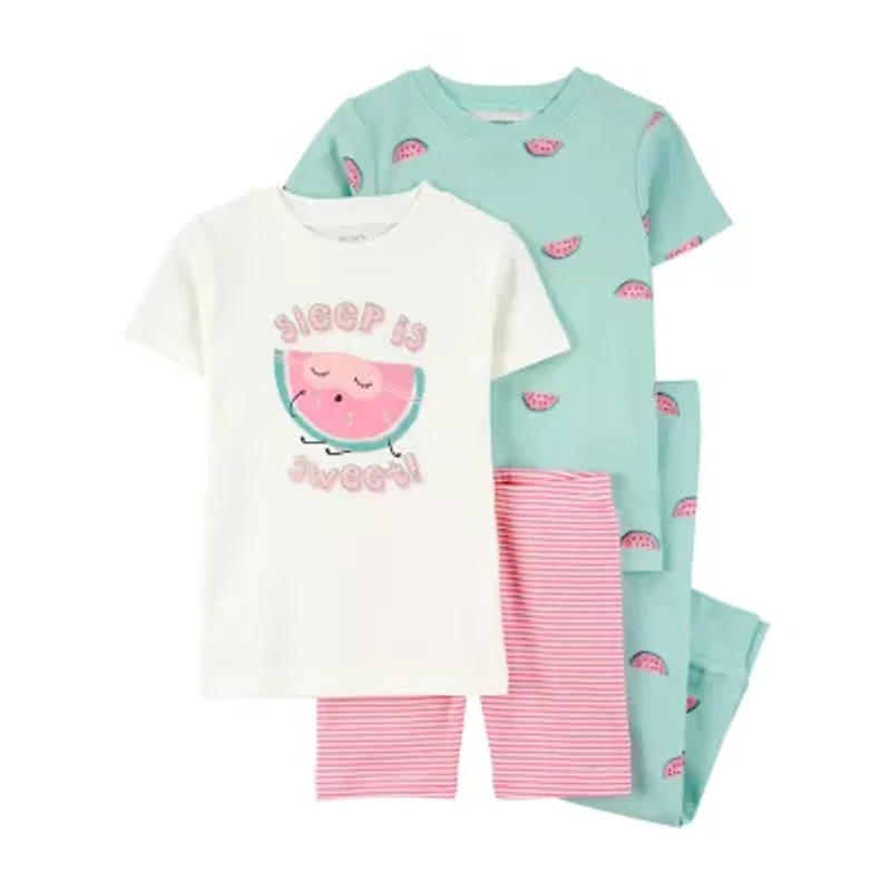 Carter's Toddler Girls Rib Round Neck Short Sleeve 4-pc. Pajama Sets