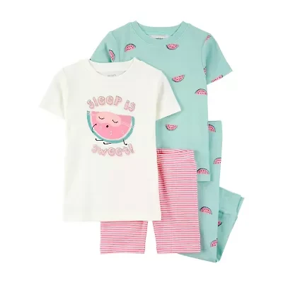Carter's Toddler Girls Rib Round Neck Short Sleeve 4-pc. Pajama Sets