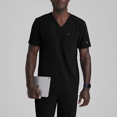 Barco Unify But153 Rally 3-Pocket Mens V Neck Short Sleeve Stretch Fabric Moisture Wicking Wrinkle Resistant Scrub Top