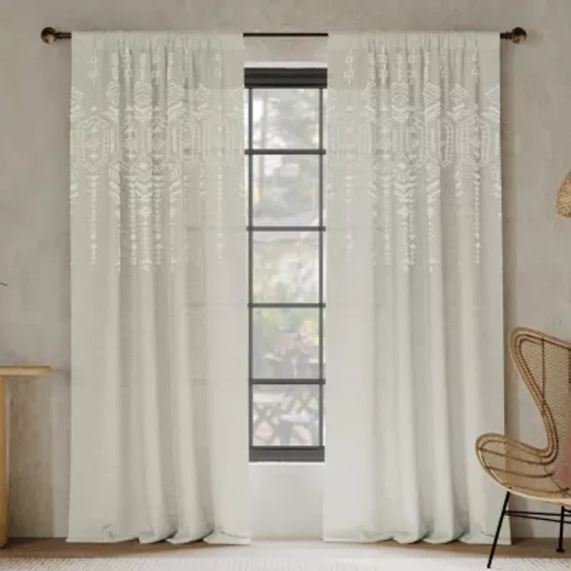 Indigo Road by Egypt Sherrod Palo Global Embroidery Rod Pocket Embroidered Light-Filtering Single Curtain Panel