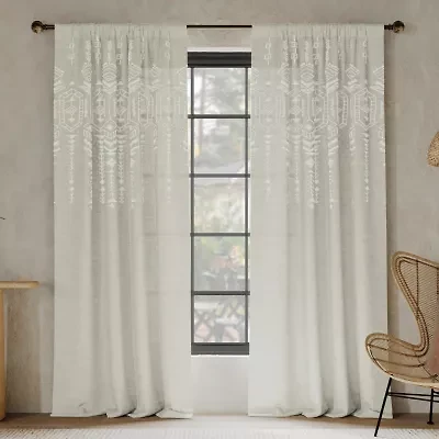 Indigo Road by Egypt Sherrod Palo Global Embroidery Rod Pocket Embroidered Light-Filtering Single Curtain Panel