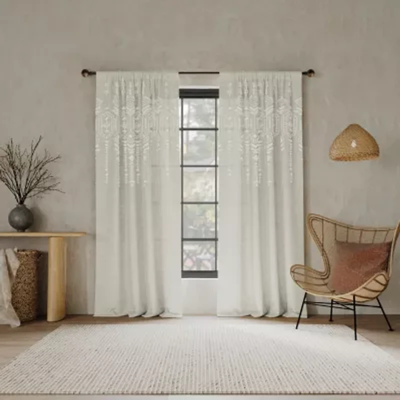 Indigo Road by Egypt Sherrod Palo Global Embroidery Rod Pocket Embroidered Light-Filtering Single Curtain Panel