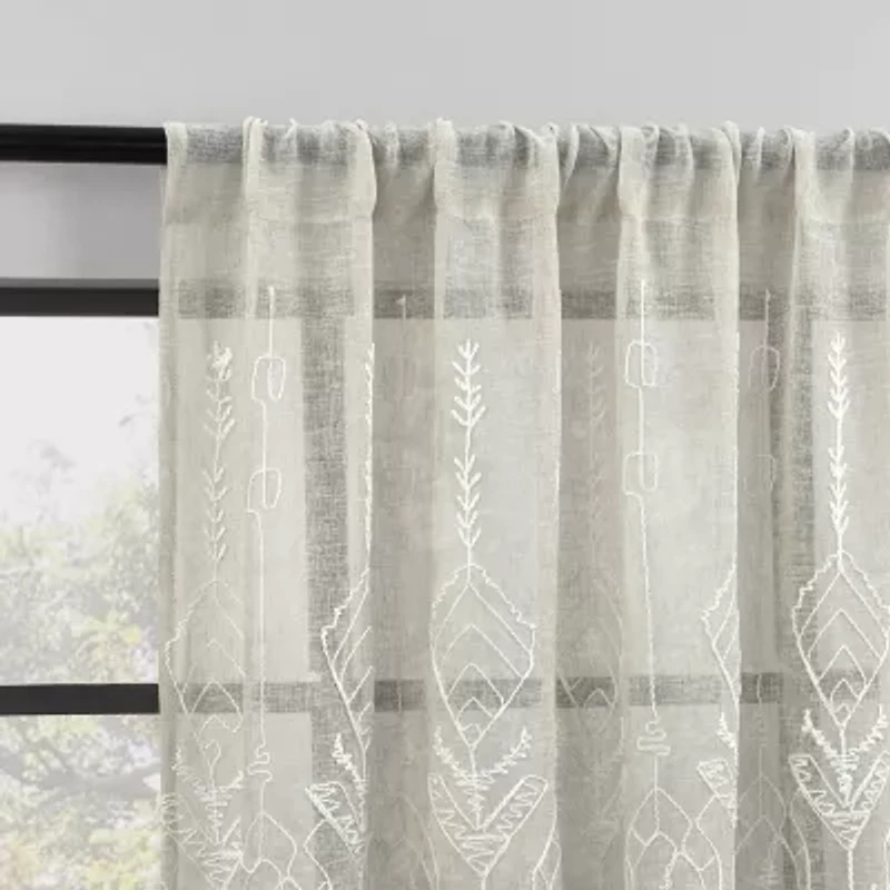 Indigo Road by Egypt Sherrod Palo Global Embroidery Rod Pocket Embroidered Light-Filtering Single Curtain Panel